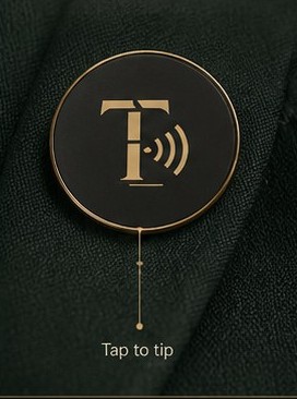 ThankTap round blazer badge on a green uniform lapel