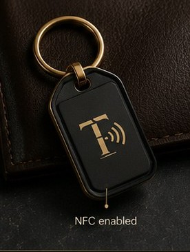 ThankTap valet key fob on a leather folio